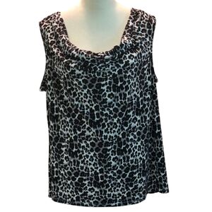 Charter Club Women's 2X Animal Print Sleeveless Top Cowl Neck Black White Gray